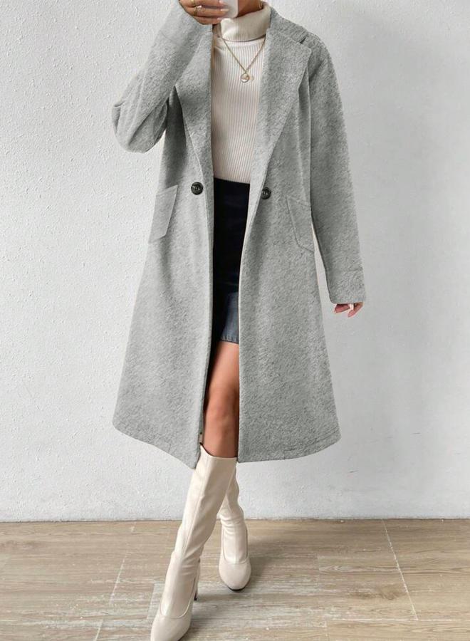 Take Two Plus Size Lapel Collar Wool Like Midi Coat - Image 4