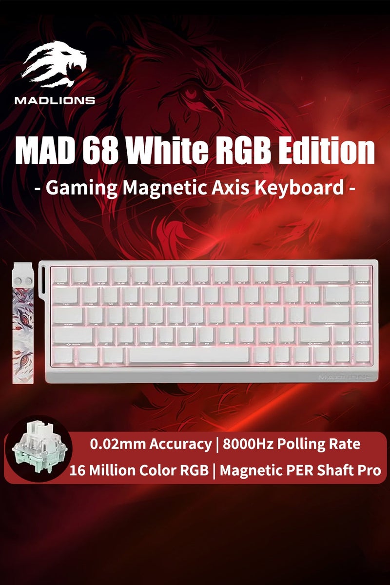MADLIONS Mad68HE RGB Mechanical Keyboard Magnetic Switches Hot Swap Customized 8KHZ FPS Gaming Keyboard with Adjustable Actuation, 8000 Hz Polling Rate, Rapid Trigger Mode, Hall Effect Switches, for PC/Mac,WHITE  - Image 1