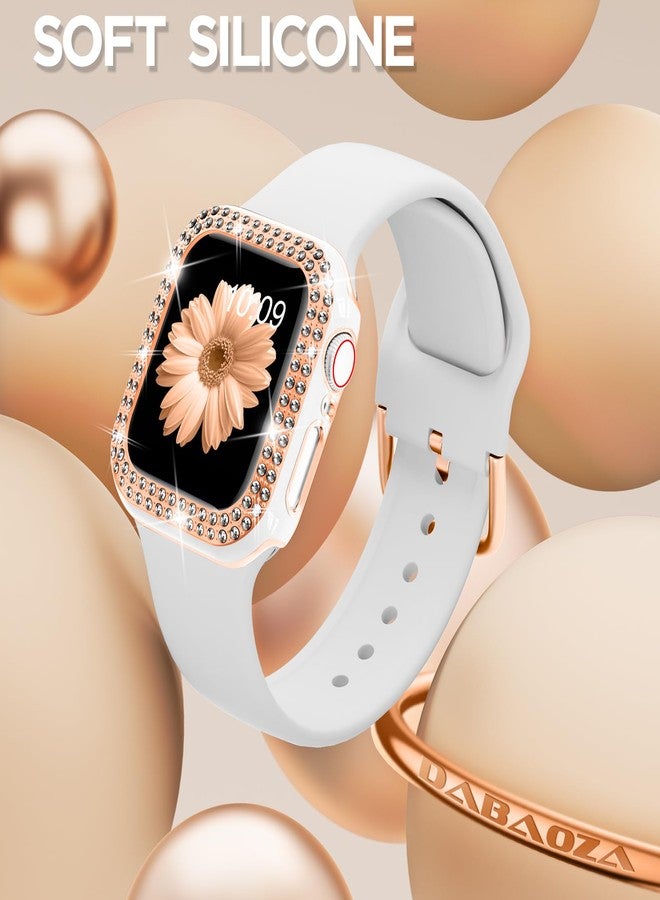 DABAOZA Compatible for Apple Watch Bands 40mm with Bumper, Bling Glitter Women Silicone Soft Comfortable Strap for iWatch SE Ultra 3 2 Series 11 10 9 8 7 6 5 4 3 2 1（White Rosegold，40） - Image 4