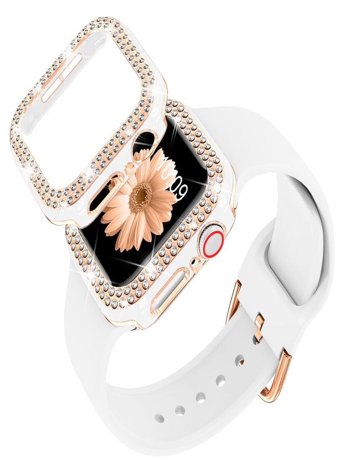 DABAOZA Compatible for Apple Watch Bands 40mm with Bumper, Bling Glitter Women Silicone Soft Comfortable Strap for iWatch SE Ultra 3 2 Series 11 10 9 8 7 6 5 4 3 2 1（White Rosegold，40） - Image 1