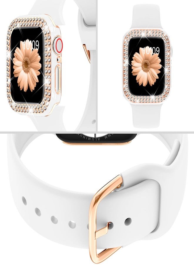 DABAOZA Compatible for Apple Watch Bands 40mm with Bumper, Bling Glitter Women Silicone Soft Comfortable Strap for iWatch SE Ultra 3 2 Series 11 10 9 8 7 6 5 4 3 2 1（White Rosegold，40） - Image 3