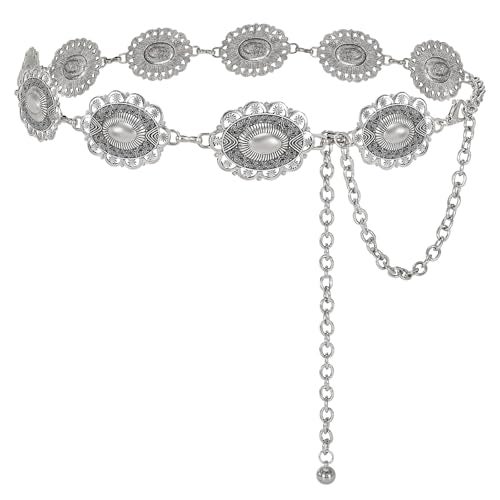 VONMELLI Western Belts for Woman Cowgirl Boho Concho Chain Waist Belt for Country Concert Dresses Jeans Silver-Shiny S - Image 1