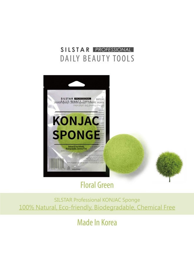 SILSTAR PROFESSIONAL KONJAC Sponge Facial Sponge Bath Sponge Amazing Cleansing for Dry OR Mature Skin - Floral Green - Image 2