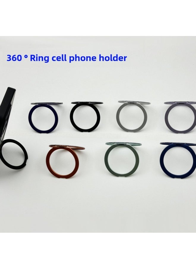 Generic 360 ° Rotating Fulcrum Ring Buckle Stand Mobile Phone Portable Magnetic Desktop Mobile Phone Stand Metal-Color:Orange Frosted Model With Base  - Image 2