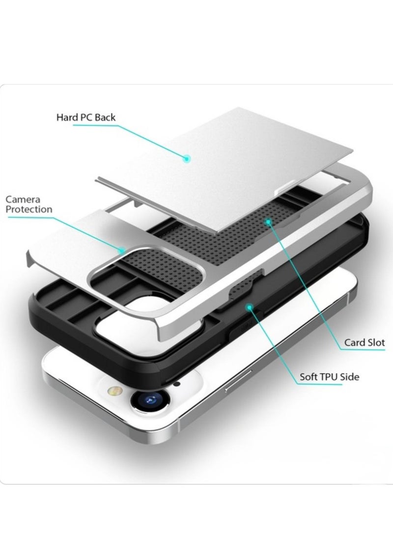 GULFLINK iPhone 15 Pro Case with Card Holder Heavy Duty Protective Dual Layer Shockproof Hidden Card Slot Wallet Case Silver - Image 3