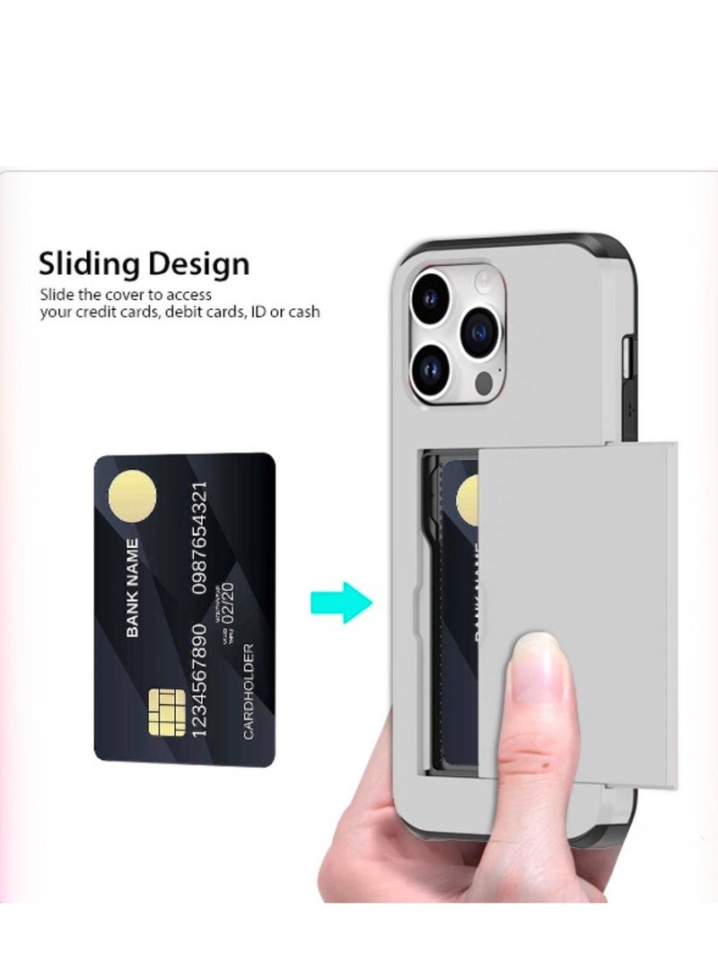 GULFLINK iPhone 15 Pro Case with Card Holder Heavy Duty Protective Dual Layer Shockproof Hidden Card Slot Wallet Case Silver - Image 4