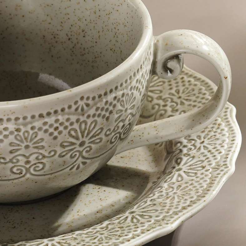 Pan Home Queen Lace Porcelain Tea Cup Saucer 250Ml -Brown - 171CLH9900063 - Image 3