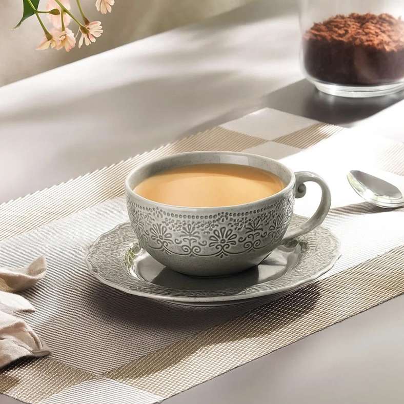 Pan Home Queen Lace Porcelain Tea Cup Saucer 250Ml -Brown - 171CLH9900063 - Image 2