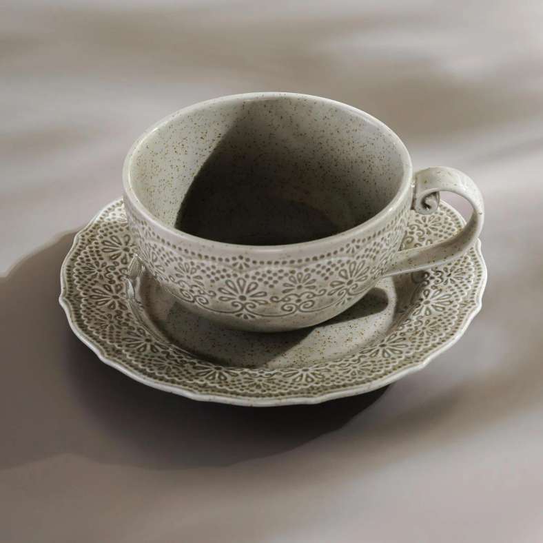 Pan Home Queen Lace Porcelain Tea Cup Saucer 250Ml -Brown - 171CLH9900063 - Image 5