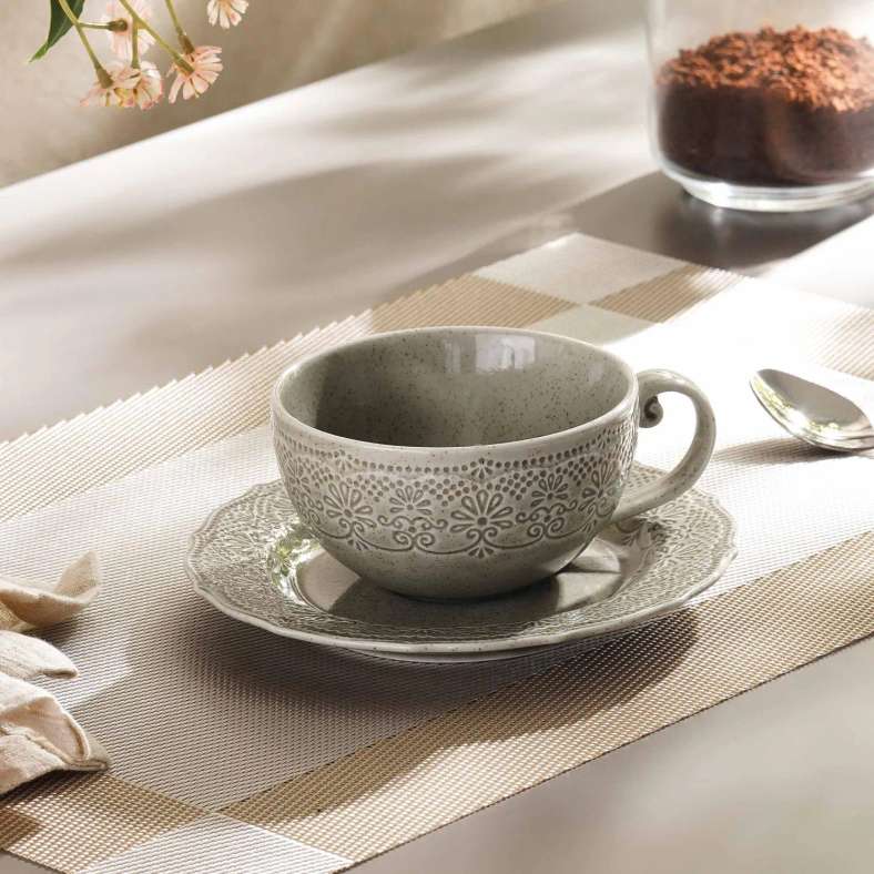 Pan Home Queen Lace Porcelain Tea Cup Saucer 250Ml -Brown - 171CLH9900063 - Image 1