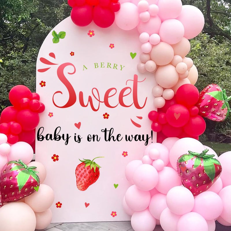 kokolap Strawberry Baby Shower Decorations Sign for Backdrop Berry Baby Gender Party Decal A Berry Sweet Baby is On The Way Decor Balloon Arch Decal Baby Girl Party Welcome Sign Newborn Pregnancy Party Supply - Image 2