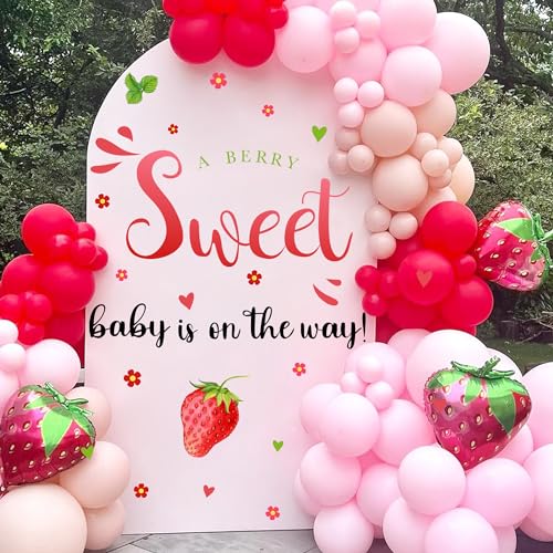 kokolap Strawberry Baby Shower Decorations Sign for Backdrop Berry Baby Gender Party Decal A Berry Sweet Baby is On The Way Decor Balloon Arch Decal Baby Girl Party Welcome Sign Newborn Pregnancy Party Supply - Image 1