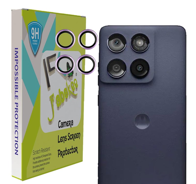 FabeKee Tempered Glass Camera Lens Protector For motorola edge 60 FUSION 9H Hardness, Full Coverage Anti Scratch Camera Metal Ring (Purple) - Image 1