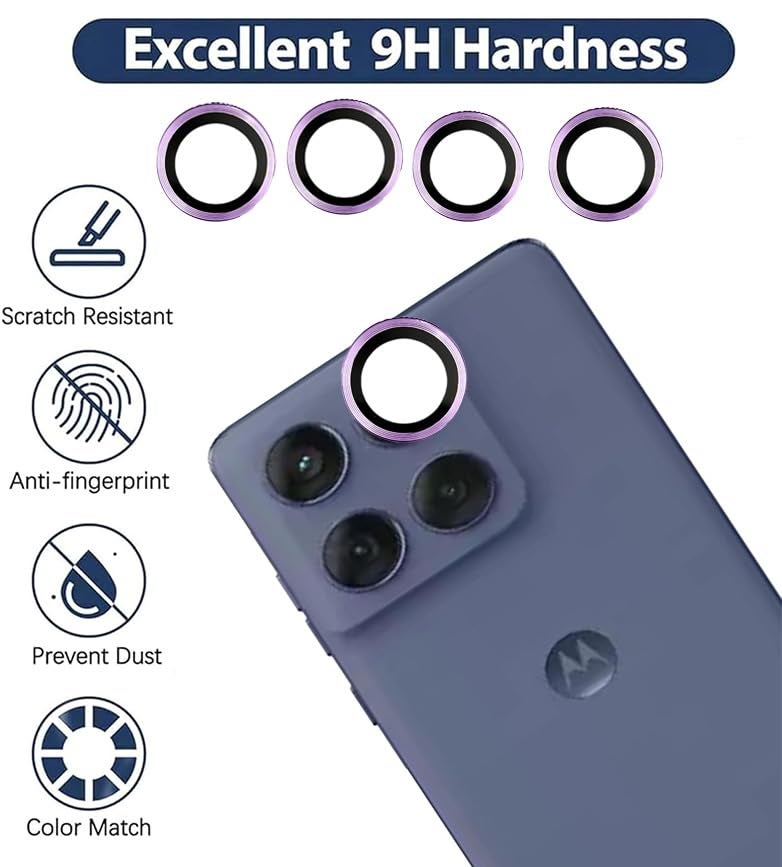 FabeKee Tempered Glass Camera Lens Protector For motorola edge 60 FUSION 9H Hardness, Full Coverage Anti Scratch Camera Metal Ring (Purple) - Image 2