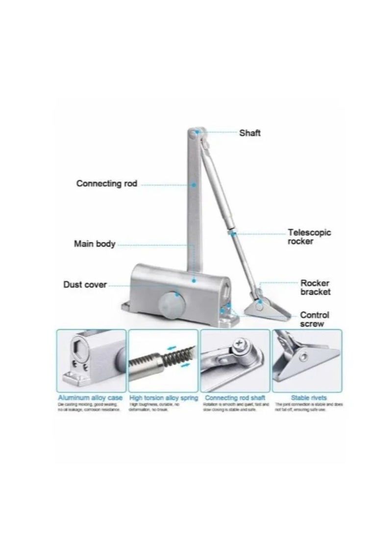 Automatic Door Closer, Speed Adjustable Hydraulic Door Closer, 180° Spring Door Closer,Auto Spring Hydraulic Door Closer, Closing Speed Adjustable, Commercial & Home Use.Door Closer, Automatic Hydraulic Adjusting Silent Soft Slow Slam Gate Closer Overhead Concealed. - Image 2