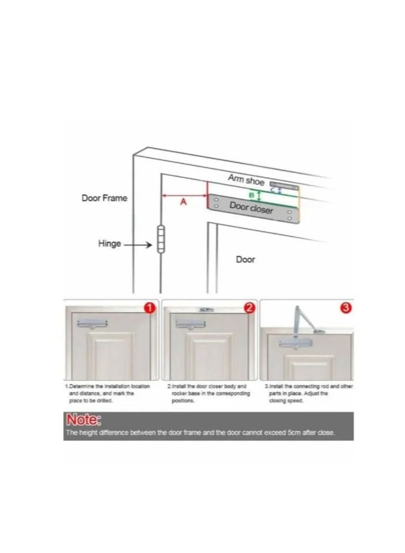 Automatic Door Closer, Speed Adjustable Hydraulic Door Closer, 180° Spring Door Closer,Auto Spring Hydraulic Door Closer, Closing Speed Adjustable, Commercial & Home Use.Door Closer, Automatic Hydraulic Adjusting Silent Soft Slow Slam Gate Closer Overhead Concealed. - Image 3