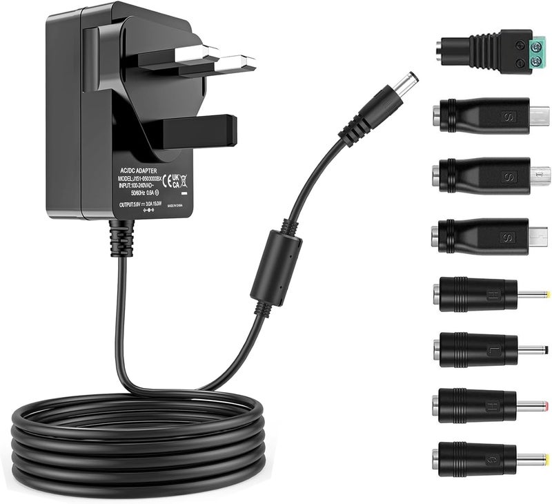 TKDY 5V 3A Power Supply,5 Volt 3A 2.5A 2A 1.5A 1A 0.5A 0.3A AC DC Adapter for Android Tablets Webcam Digital Cameras Routers Toys Recorder Bluetooth Speaker TV Box GPS and More 5V Electronics - Image 1