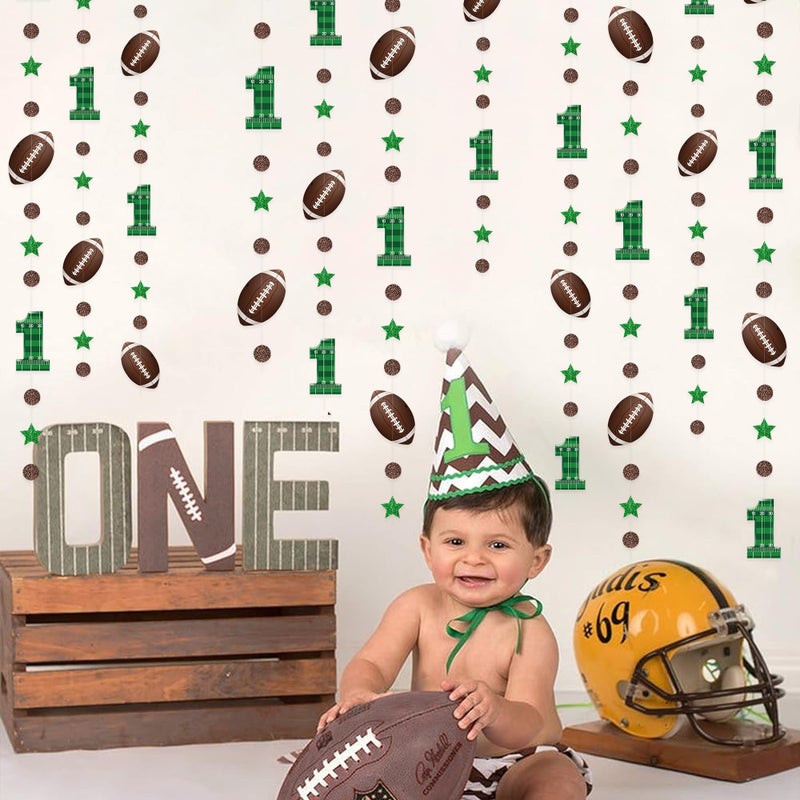 Pinkblume Football 1st Birthday Party Decorations - Glitter Star Circle Dot Football Theme Garland with Polka Dots, Stars and Streamers for Boys 1st Year Celebration - Image 4