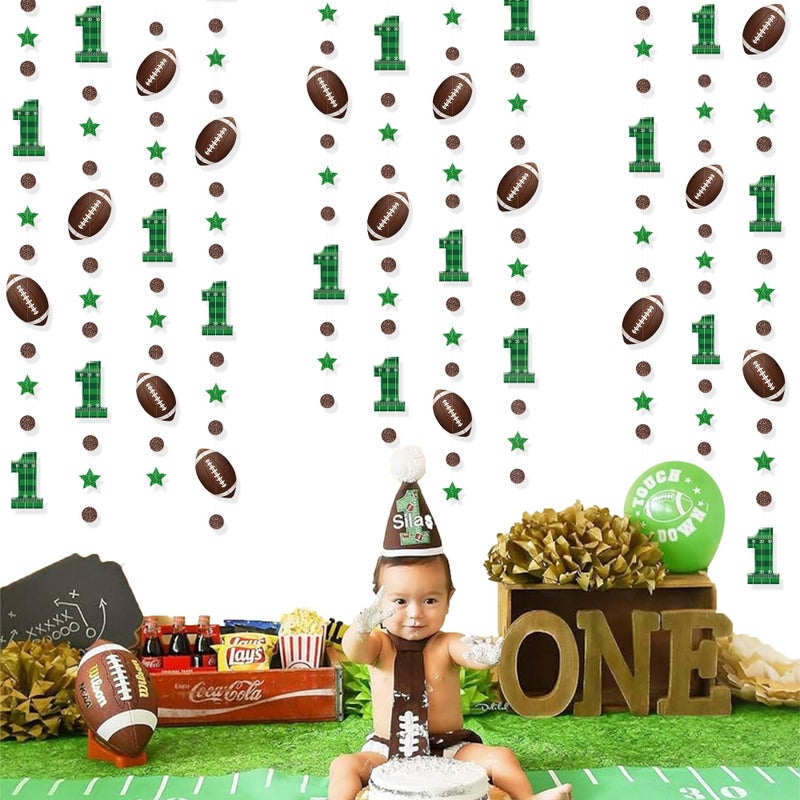 Pinkblume Football 1st Birthday Party Decorations - Glitter Star Circle Dot Football Theme Garland with Polka Dots, Stars and Streamers for Boys 1st Year Celebration - Image 3