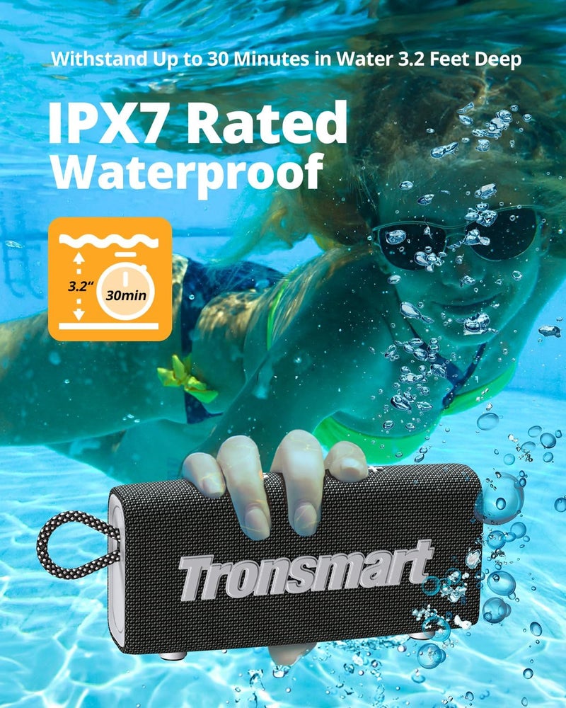 Tronsmart Portable Bluetooth Speaker, Trip Mini Speaker with Bluetooth 5.3, 20H Playtime, AUX, Mic, IPX7 Waterproof Speakers, Wireless Outdoor Speakers Shower Speaker for Beach and Bike Travel- Black - Image 4