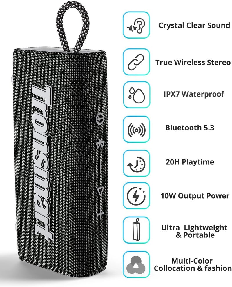 Tronsmart Portable Bluetooth Speaker, Trip Mini Speaker with Bluetooth 5.3, 20H Playtime, AUX, Mic, IPX7 Waterproof Speakers, Wireless Outdoor Speakers Shower Speaker for Beach and Bike Travel- Black - Image 5