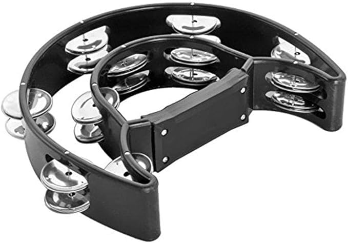 MegArya Half Moon Tambourine – Double Row Metal Jingles, Handheld Percussion Drum with Handle Grip in Black - Image 2