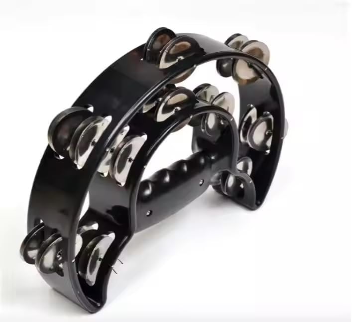 MegArya Half Moon Tambourine – Double Row Metal Jingles, Handheld Percussion Drum with Handle Grip in Black - Image 1