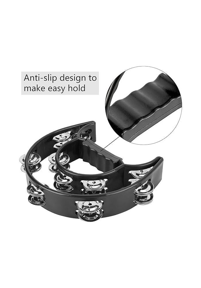 MegArya Half Moon Tambourine – Double Row Metal Jingles, Handheld Percussion Drum with Handle Grip in Black - Image 3