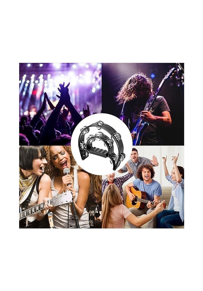 MegArya Half Moon Tambourine – Double Row Metal Jingles, Handheld Percussion Drum with Handle Grip in Black - Image 5