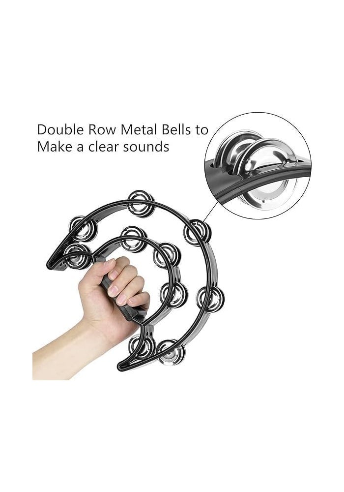 MegArya Half Moon Tambourine – Double Row Metal Jingles, Handheld Percussion Drum with Handle Grip in Black - Image 4