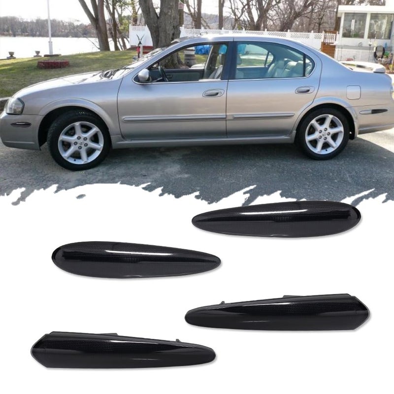 TurningMax For 2000 2003 Nissan Maxima Front Rear Bumper side marker light housings Smoked lens