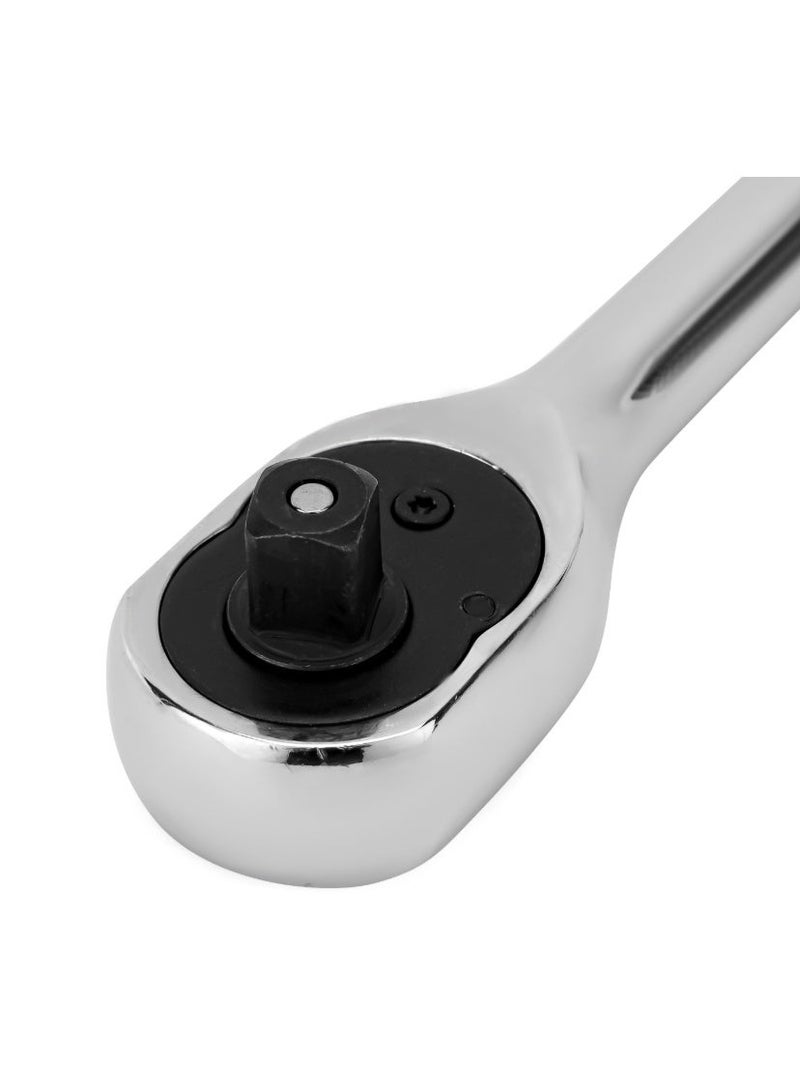 Geepas Toolz 1/2" Ratchet Handle- GT61211/ with Polished-Handle, Chrome Vanadium Construction with Mirror Finish/ 72 Teeth, Ideal for Automotive Repairs, DIY Projects, Maintenance, Mechanical Works, Plumbing, etc./ Silver - Image 2