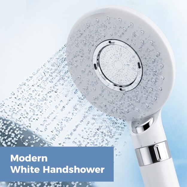 Mila India MILA Blanc Hand Shower MBHC0204WT Matt White Hand Shower Multi Function 3 Function Filter Shower RainCenter WaterSlow Stop Water 120 260mm Hose 15 metres - Image 4