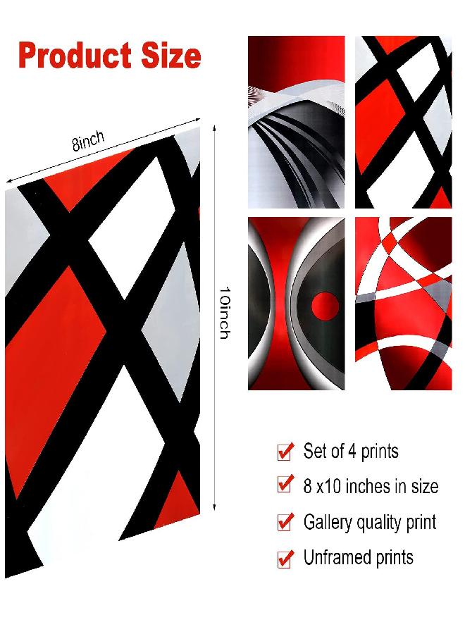 Outus Outus 4 Pieces Red Stripes Poster Prints Unframed Abstract Wall Art Modern Abstract Wall Art Abstract Art Prints Black Silver Red Art Posters for Wall Home Decoration, 8 x 10 Inch - Image 1