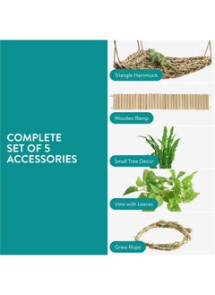 Navaris Navaris Bearded Dragon Habitat Essentials - Tank Accessories Set of 5 - Reptile Hammock Adjustable Wooden Ramp DIY Rope Plants - Ideal for Lizard & Gecko Tank  - Image 4
