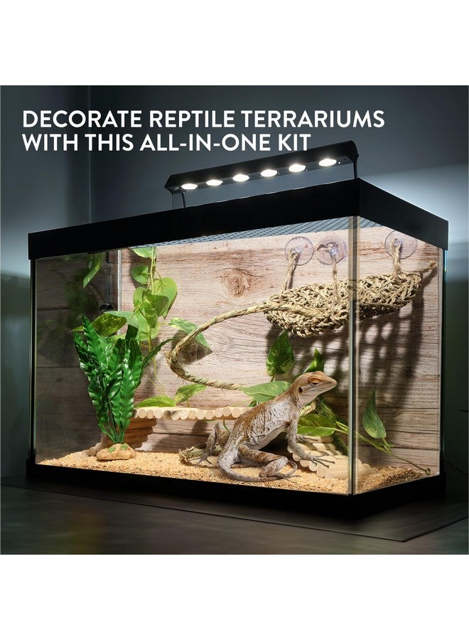 Navaris Bearded Dragon Habitat Essentials - Tank Accessories Set of 5 - Reptile Hammock Adjustable Wooden Ramp DIY Rope Plants - Ideal for Lizard & Gecko Tank - Image 2