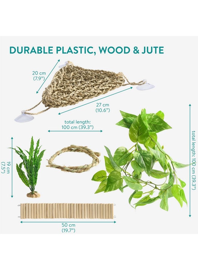 Navaris Bearded Dragon Habitat Essentials - Tank Accessories Set of 5 - Reptile Hammock Adjustable Wooden Ramp DIY Rope Plants - Ideal for Lizard & Gecko Tank - Image 5