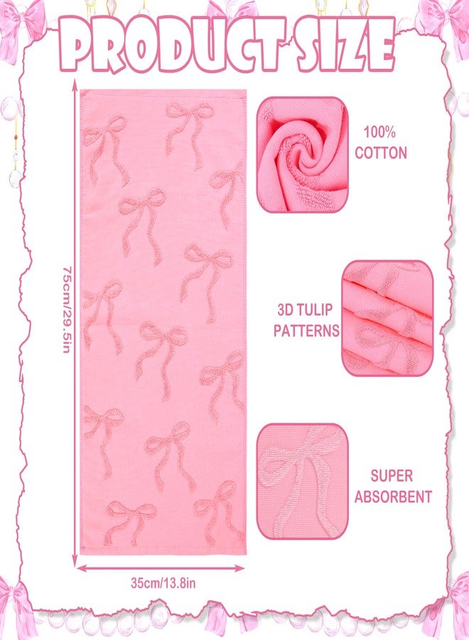 Whaline 3Pcs Pink Bow Hand Towel 3D Jacquard Cotton Towel Absorbent Coquette Dish Towels for Home Kitchen Bathroom, 13.8 x 29.5 Inch - Image 2