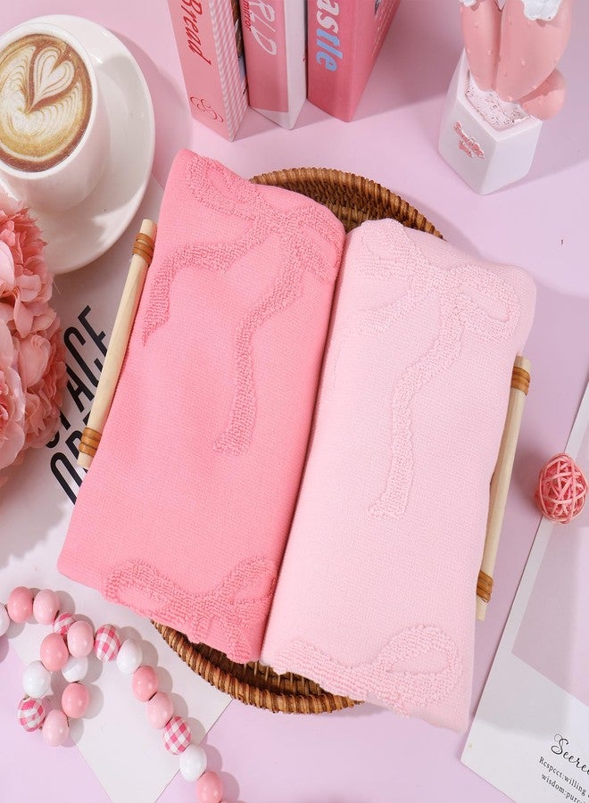 Whaline 3Pcs Pink Bow Hand Towel 3D Jacquard Cotton Towel Absorbent Coquette Dish Towels for Home Kitchen Bathroom, 13.8 x 29.5 Inch - Image 3