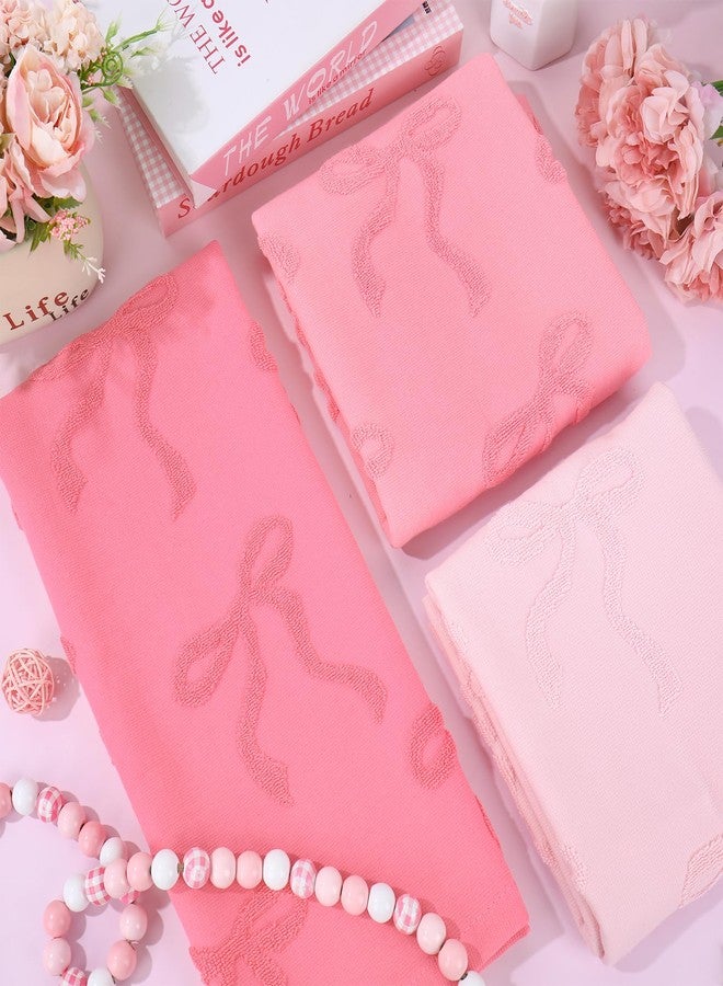 Whaline 3Pcs Pink Bow Hand Towel 3D Jacquard Cotton Towel Absorbent Coquette Dish Towels for Home Kitchen Bathroom, 13.8 x 29.5 Inch - Image 4