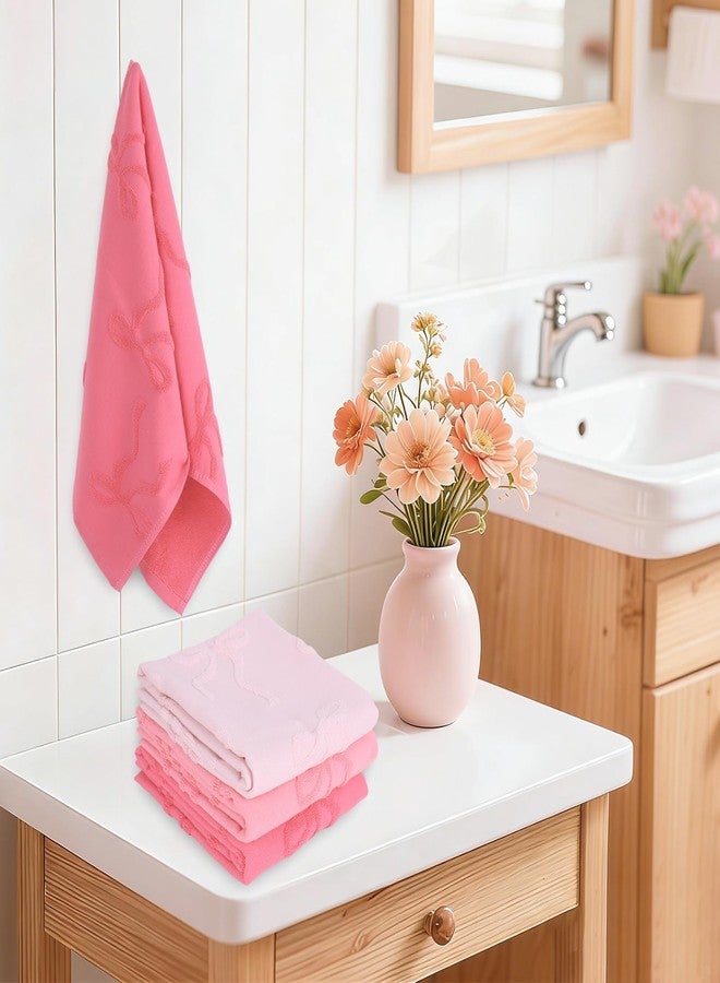 Whaline 3Pcs Pink Bow Hand Towel 3D Jacquard Cotton Towel Absorbent Coquette Dish Towels for Home Kitchen Bathroom, 13.8 x 29.5 Inch - Image 5