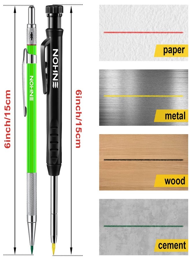 Enhon 4 Pack Carpenter Pencil Set with Sharpener, Mechanical Woodworking Pencils with 36 Refills, Deep Hole Marker for Architect/Carpenters/Scriber(Green, Red, Black, Yellow) - Image 5