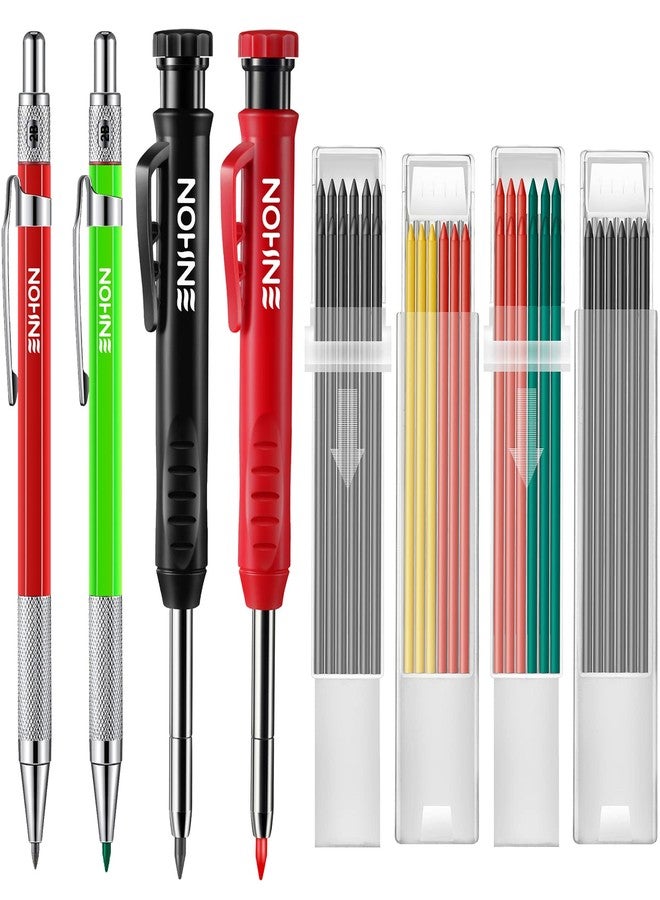 Enhon 4 Pack Carpenter Pencil Set with Sharpener, Mechanical Woodworking Pencils with 36 Refills, Deep Hole Marker for Architect/Carpenters/Scriber(Green, Red, Black, Yellow) - Image 1