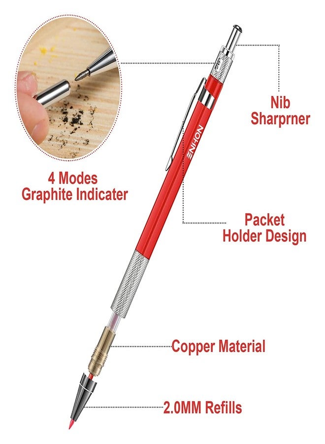 Enhon 4 Pack Carpenter Pencil Set with Sharpener, Mechanical Woodworking Pencils with 36 Refills, Deep Hole Marker for Architect/Carpenters/Scriber(Green, Red, Black, Yellow) - Image 4