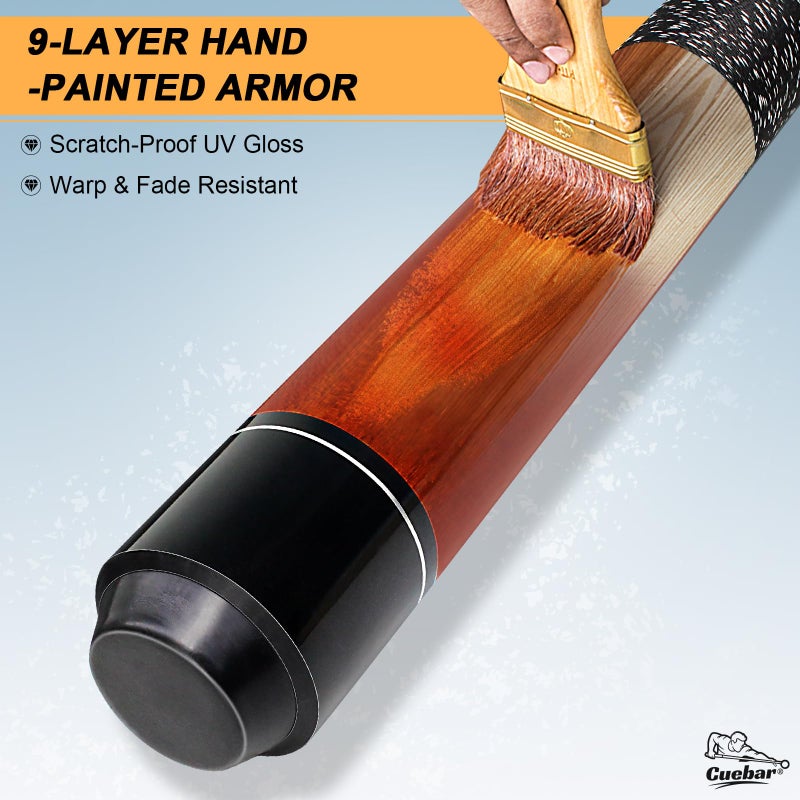 CUEBAR Red Pool Cue 20oz - 58" 2-Piece Maple Billiard Stick with 13mm Tip & Linen Grip - Balanced Weight for Optimal Control in 8-Ball & 9-Ball - Image 3