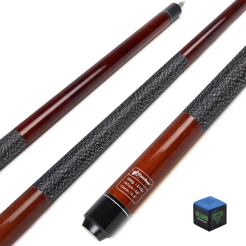 CUEBAR Red Pool Cue 20oz - 58" 2-Piece Maple Billiard Stick with 13mm Tip & Linen Grip - Balanced Weight for Optimal Control in 8-Ball & 9-Ball - Image 1