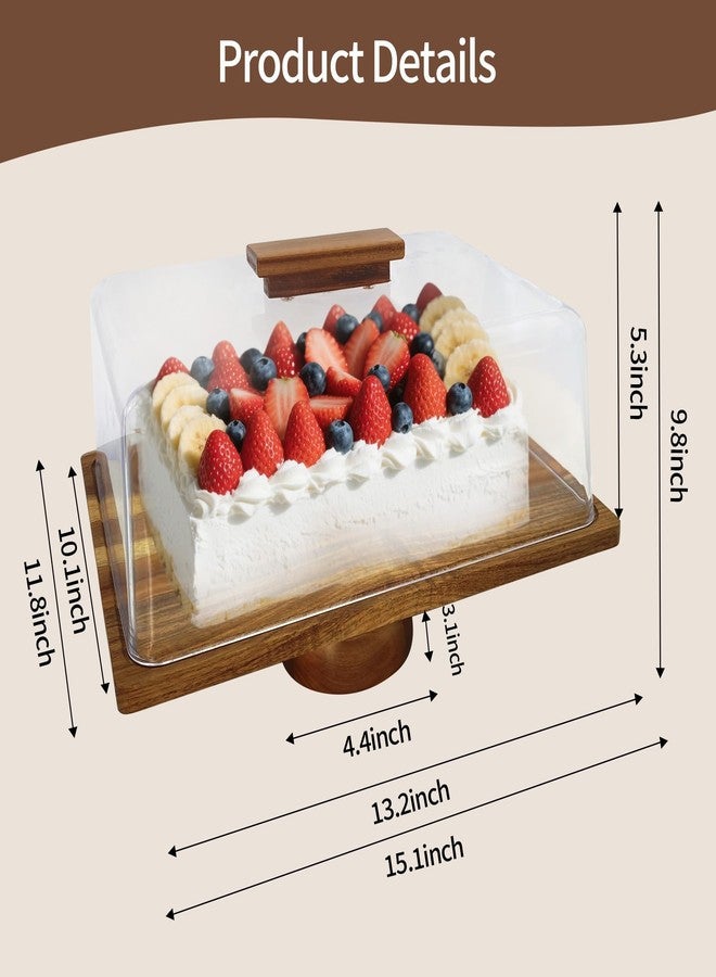 حامل كيك من خشب الأكاسيا مع غطاء أكريليك، طبق كيك مستطيل، لوح تقديم مع غطاء، حامل كيك 2 في 1 مع قبة، حامل عرض لطاولة الحلويات للجبن، رقائق البطاطس مع الصلصات، الناتشوز، طبق فواكه - Image 3
