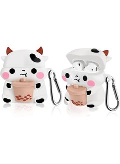 Cute Wireless Earphone Case Airpods 3 Case With Keychain Boba Tea Cow Funny 3D Cartoon Animal Case Soft Pvc Fun Protection Shockproof Charging Case Earphone Cover