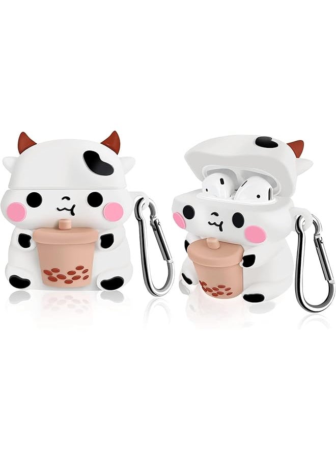 erorex - Cute Wireless Earphone Case Airpods 3 Case With Keychain Boba Tea Cow Funny 3D Cartoon Animal Case Soft Pvc Fun Protection Shockproof Charging Case Earphone Cover - Image 1