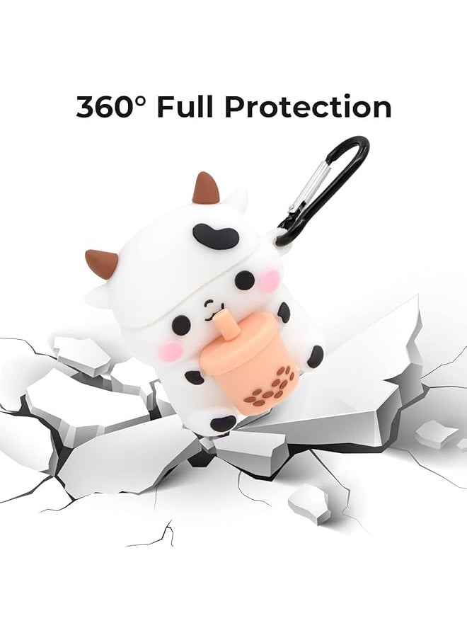 erorex - Cute Wireless Earphone Case Airpods 3 Case With Keychain Boba Tea Cow Funny 3D Cartoon Animal Case Soft Pvc Fun Protection Shockproof Charging Case Earphone Cover - Image 1